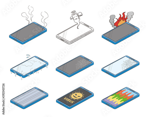 スマートフォンの故障不具合のイラストセット