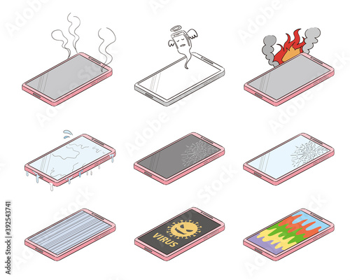 スマートフォンの故障不具合のイラストセット