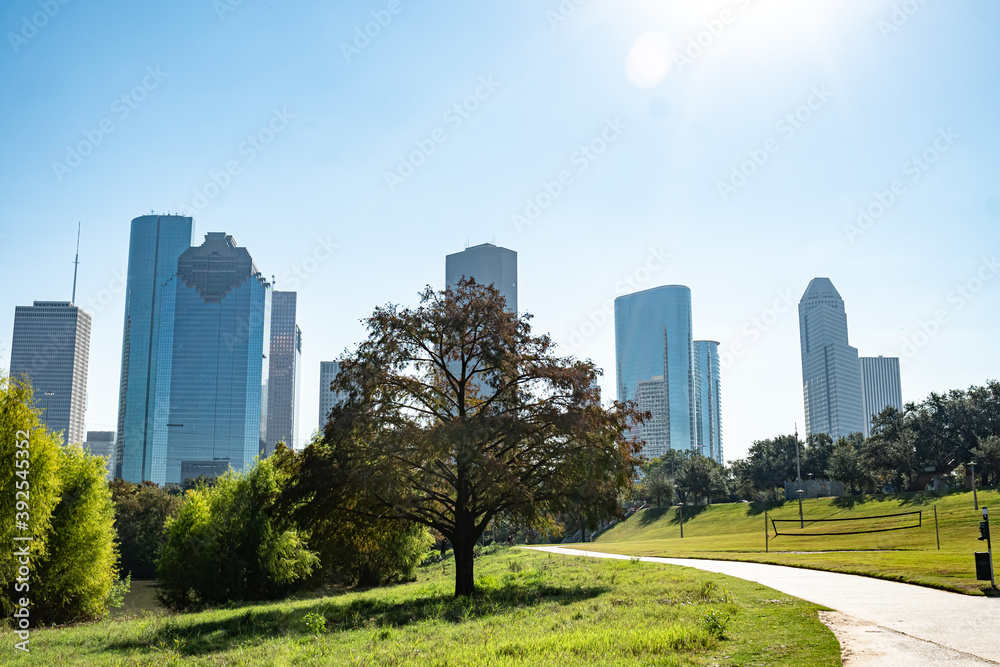 Houston Skyline and Eleanor Tinsley Park