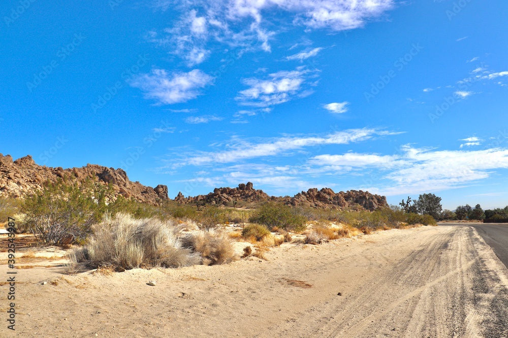 Southern California Desert Landscape with Rocks and Mountains 