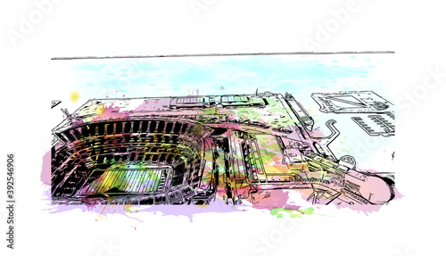 Building view with landmark of Cleveland, officially the City of Cleveland, is a major city in the U.S. watercolour splash with hand drawn sketch illustration in vector.