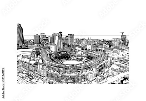 Building view with landmark of Cleveland, officially the City of Cleveland, is a major city in the U.S. Hand drawn sketch illustration in vector.