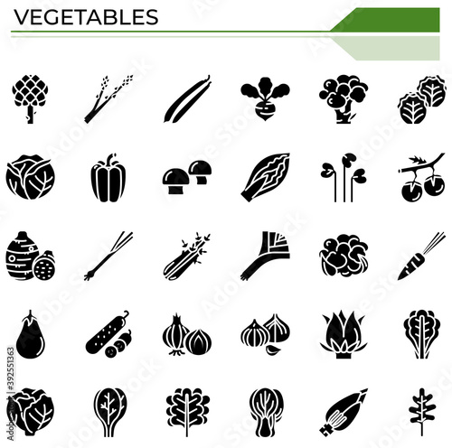 Vegetables glyph design icon set.