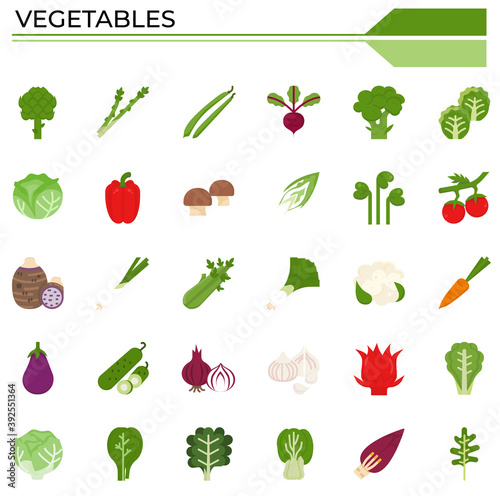 Vegetables flat design icon set.