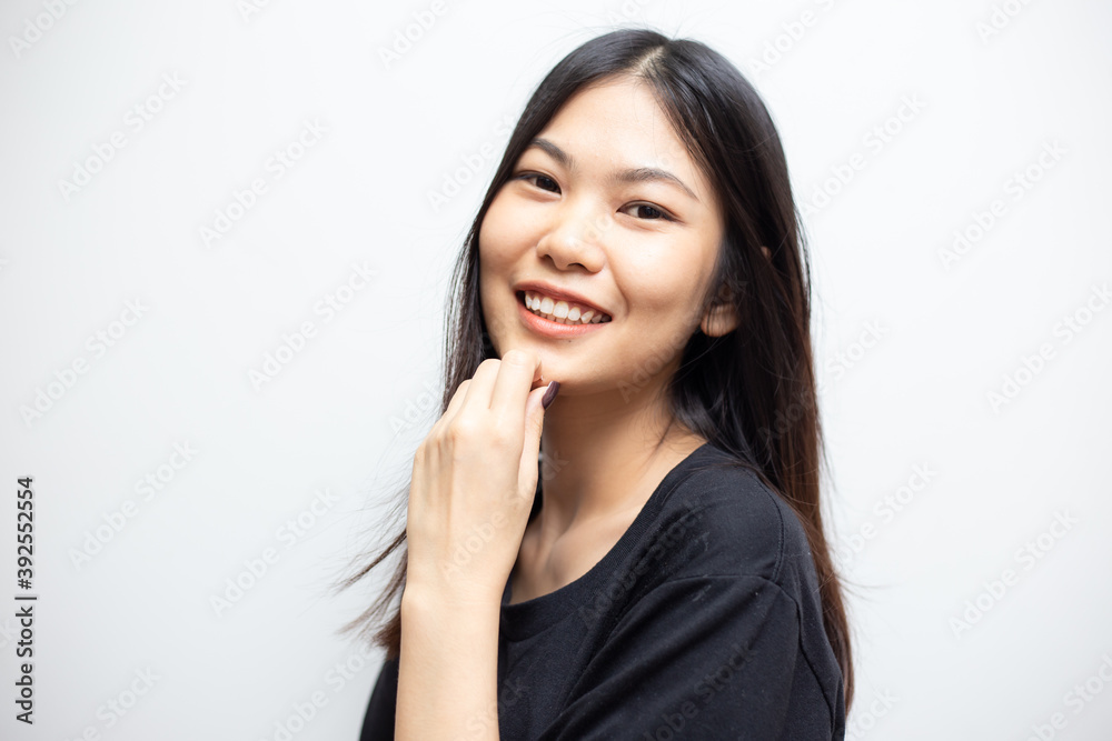 Portrait of asian woman teen girl beautiful cheerful enjoying with long black hair and clean skin Portrait of asian woman teen girl beautiful cheerful enjoying with long black hair and clean skin