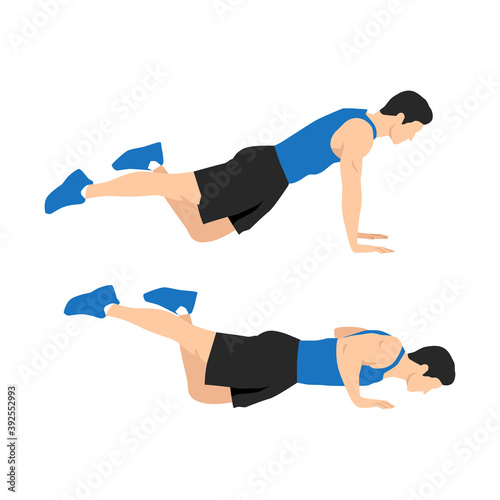 Half modified. One leg push ups. variations exercise. Flat vector illustration isolated on white background. Workout character