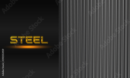 Grey gold Stripes metal background with half circle frame. Minimalist, suitable for wallpapers, banners, gaming, cards, book illustrations, landing pages, etc. Construction steel plate.