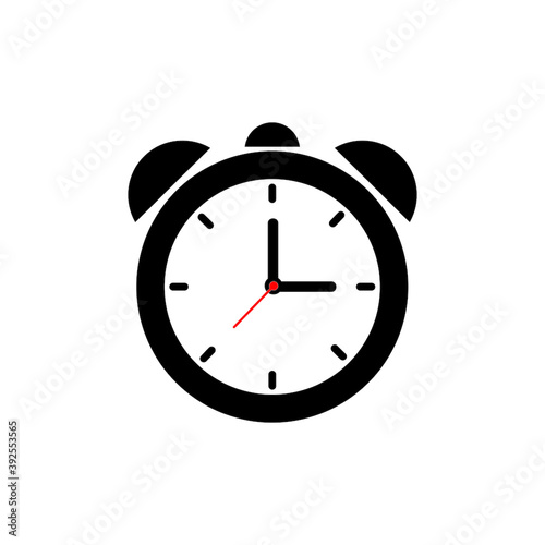 Black alarm clock icon design on white background