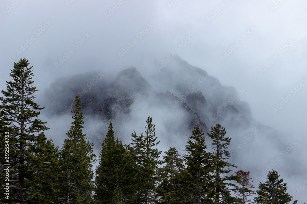 Clouds, trees and mountains near Lake Tahoe