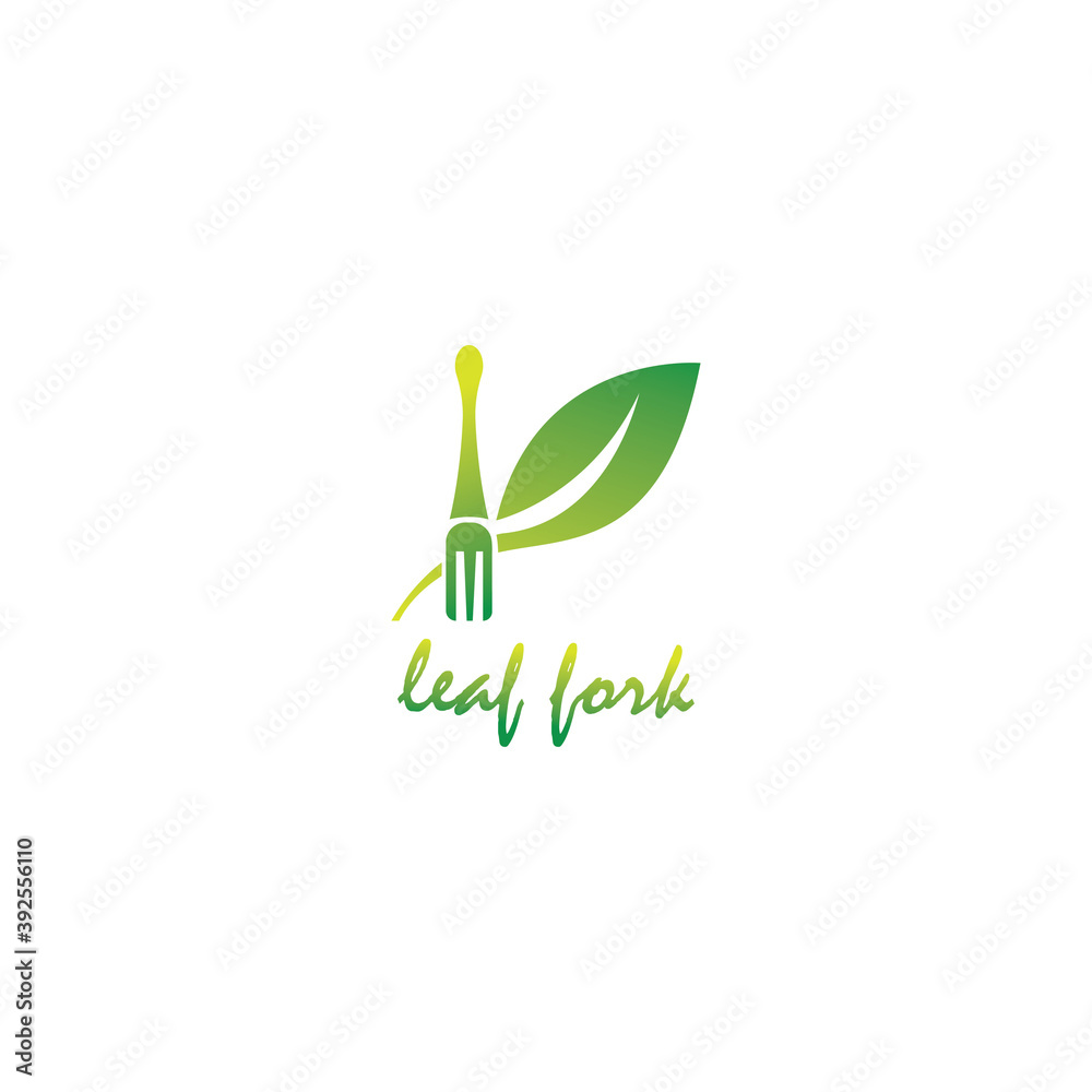 Fototapeta premium cutlery logo and leaves, restaurant symbol design vector illustration
