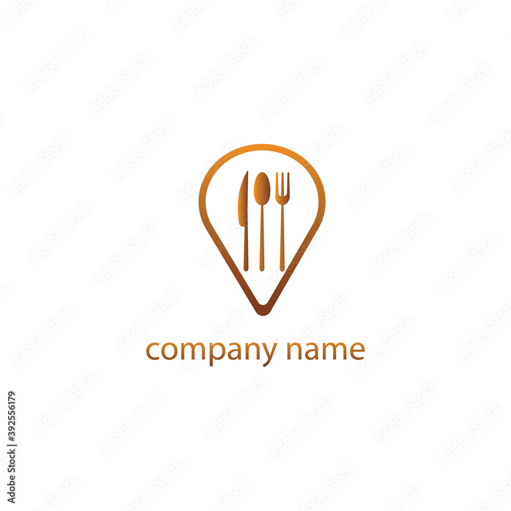 Obraz premium cutlery logo illustration location outline restaurant symbol design vector