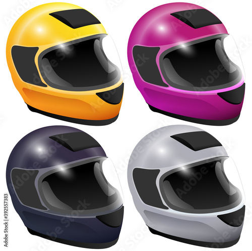 Set motorcycle helmet isolated on white background 3d icon