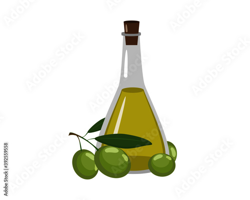 olive oil bottle and olives