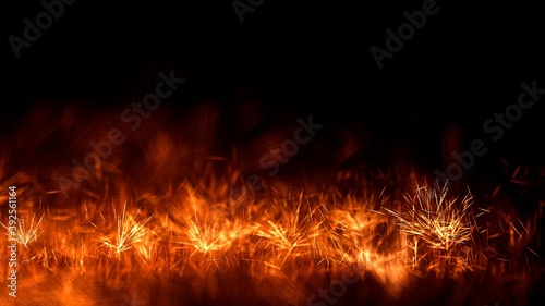 Fireworks Background, sparkler burning on ground on dark background, fireworks sparks, 4K High Quality, 3D render