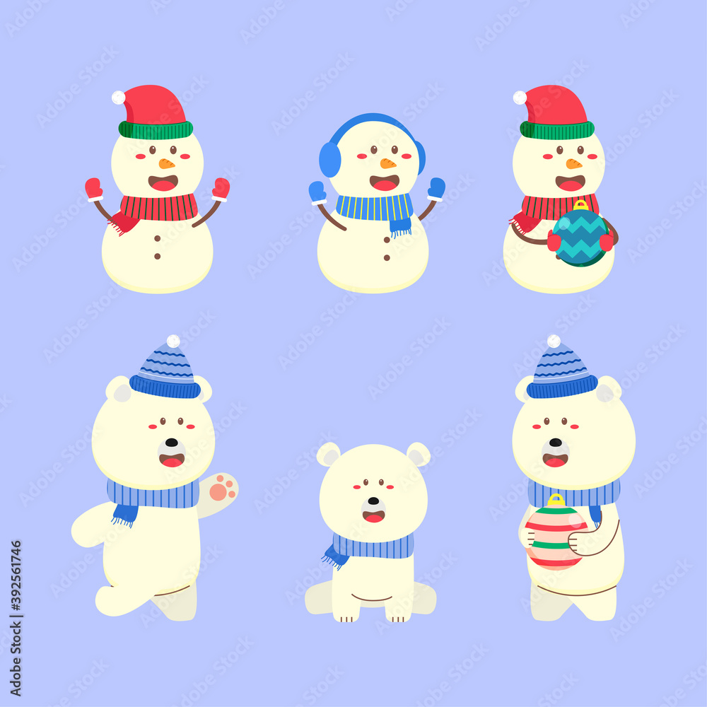 Set Of Snowman Christmas Activity Character Cartoon Bundle Flat Design Set Of Snowman Christmas Activity Character Cartoon Bundle Flat Design
