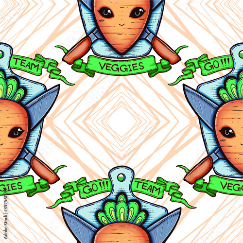 Carrot and Knife Coat of Arms Vector Seamless Surface Pattern Design