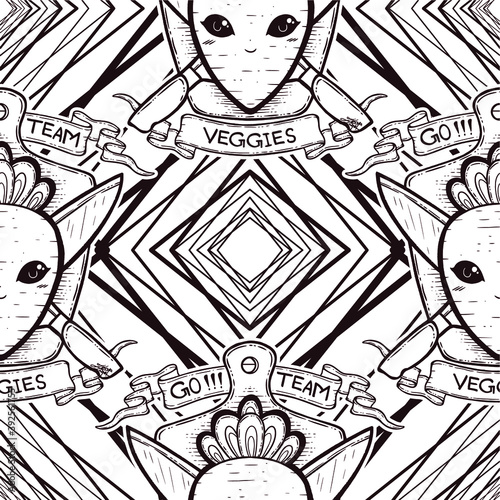 Root Vegetable - Carrot/Radish - and Knife Coat of Arms Vector Seamless Surface Pattern Design