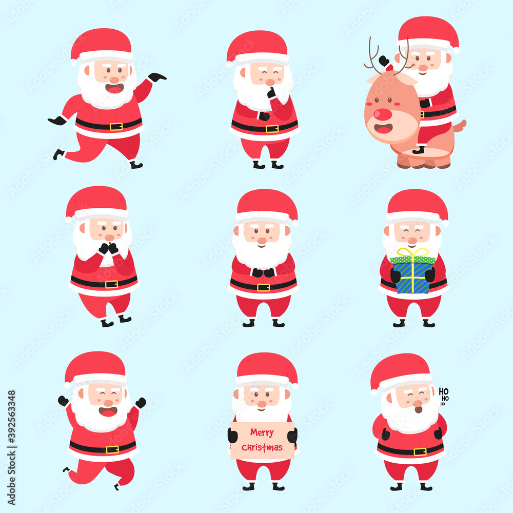 Set Of Santa Clause Gesture Character Cartoon Bundle Flat Design Vector