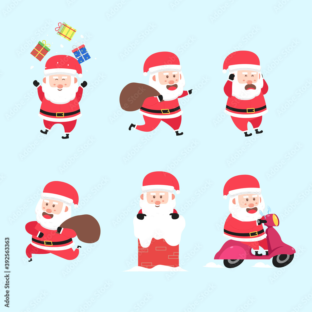 Fototapeta premium Set Of Santa Clause Activity Character Cartoon Bundle Flat Design Vector