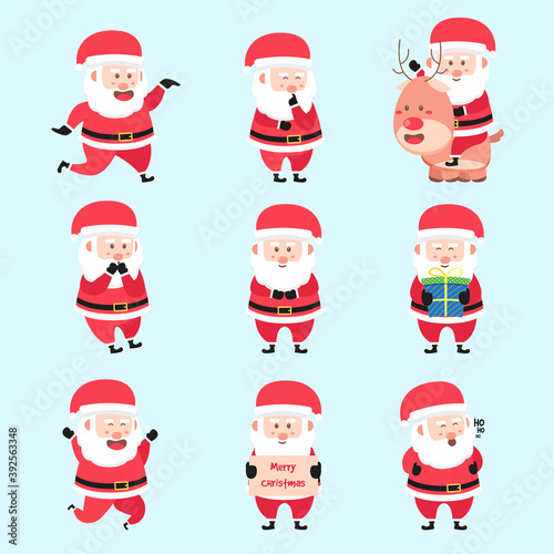 Set Of Santa Clause Gesture Character Cartoon Bundle Flat Design Vector