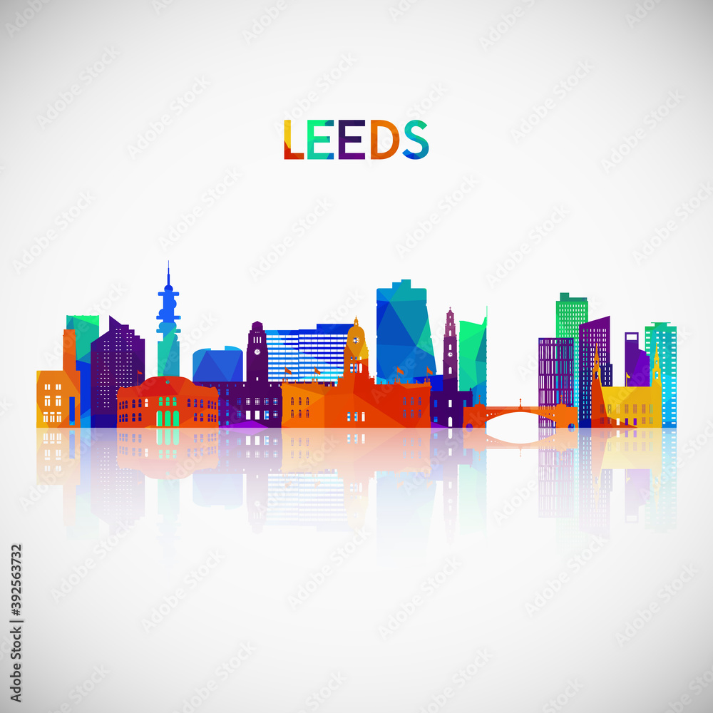 Leeds skyline silhouette in colorful geometric style. Symbol for your design. Vector illustration.