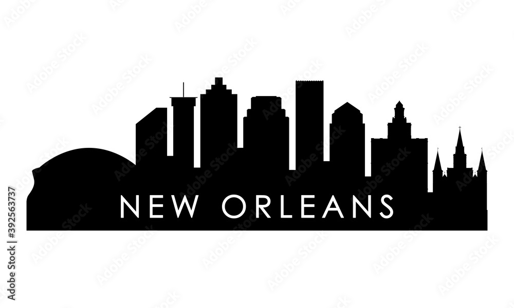 New Orleans skyline silhouette. Black New Orleans city design isolated on white background.