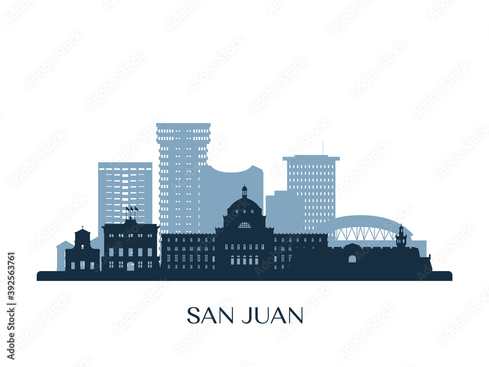 San Juan, Puerto Rico skyline, monochrome silhouette. Vector illustration.