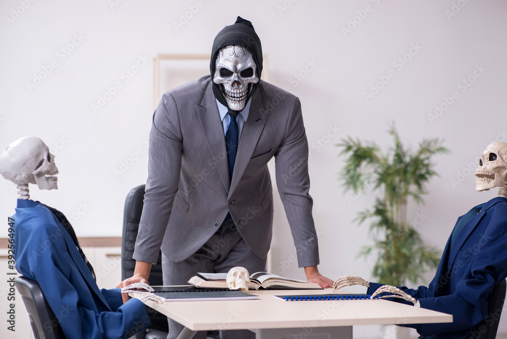 Funny business meeting with devil and skeletons Funny business meeting with devil and skeletons