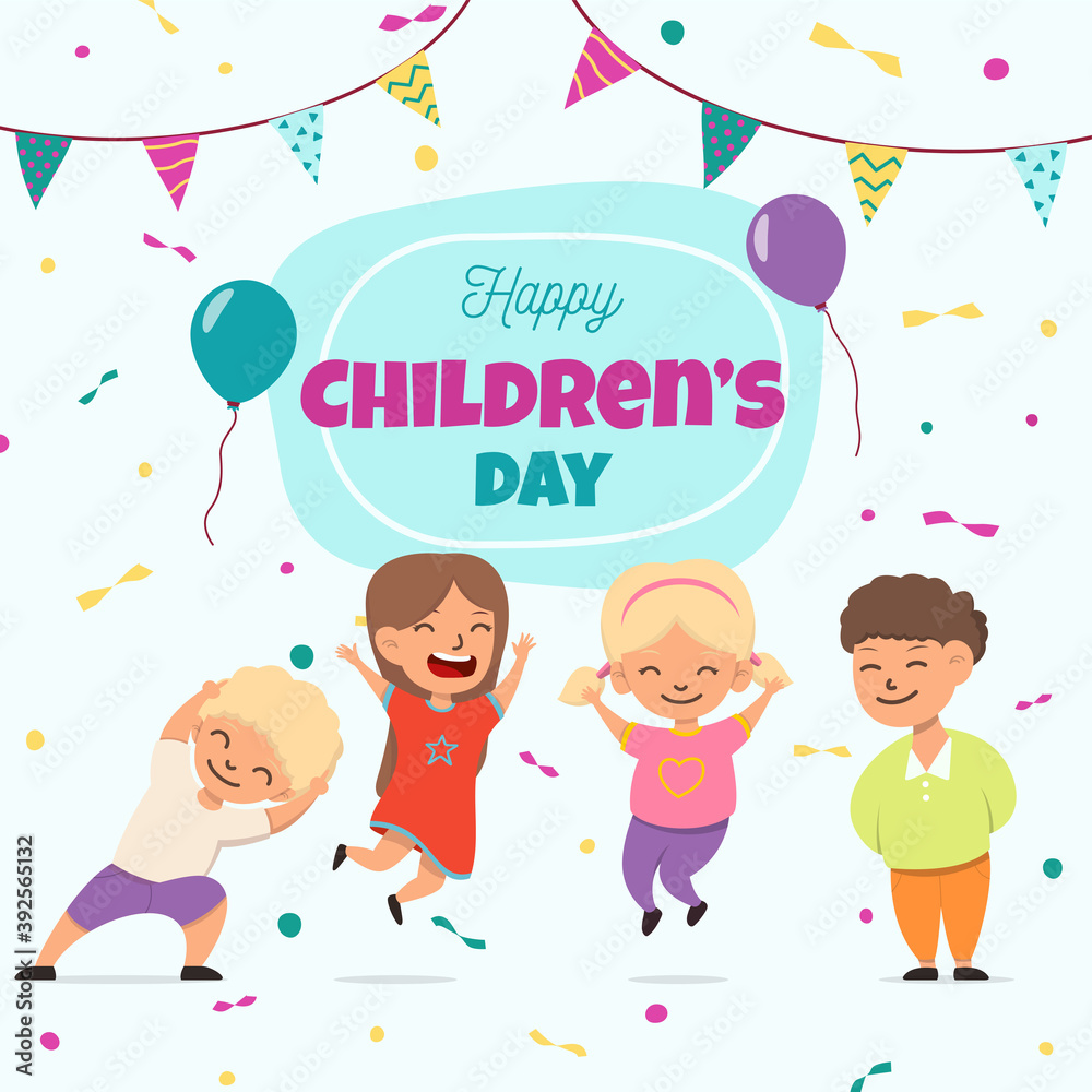 Happy childrens day vector illustration with fun kids characters Happy childrens day vector illustration with fun kids characters