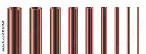 Set of steel or copper pipes, isolated. Vector illustration.