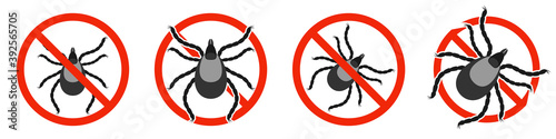 Anti mite parasite icon. The Mite parasite with red ban sign.