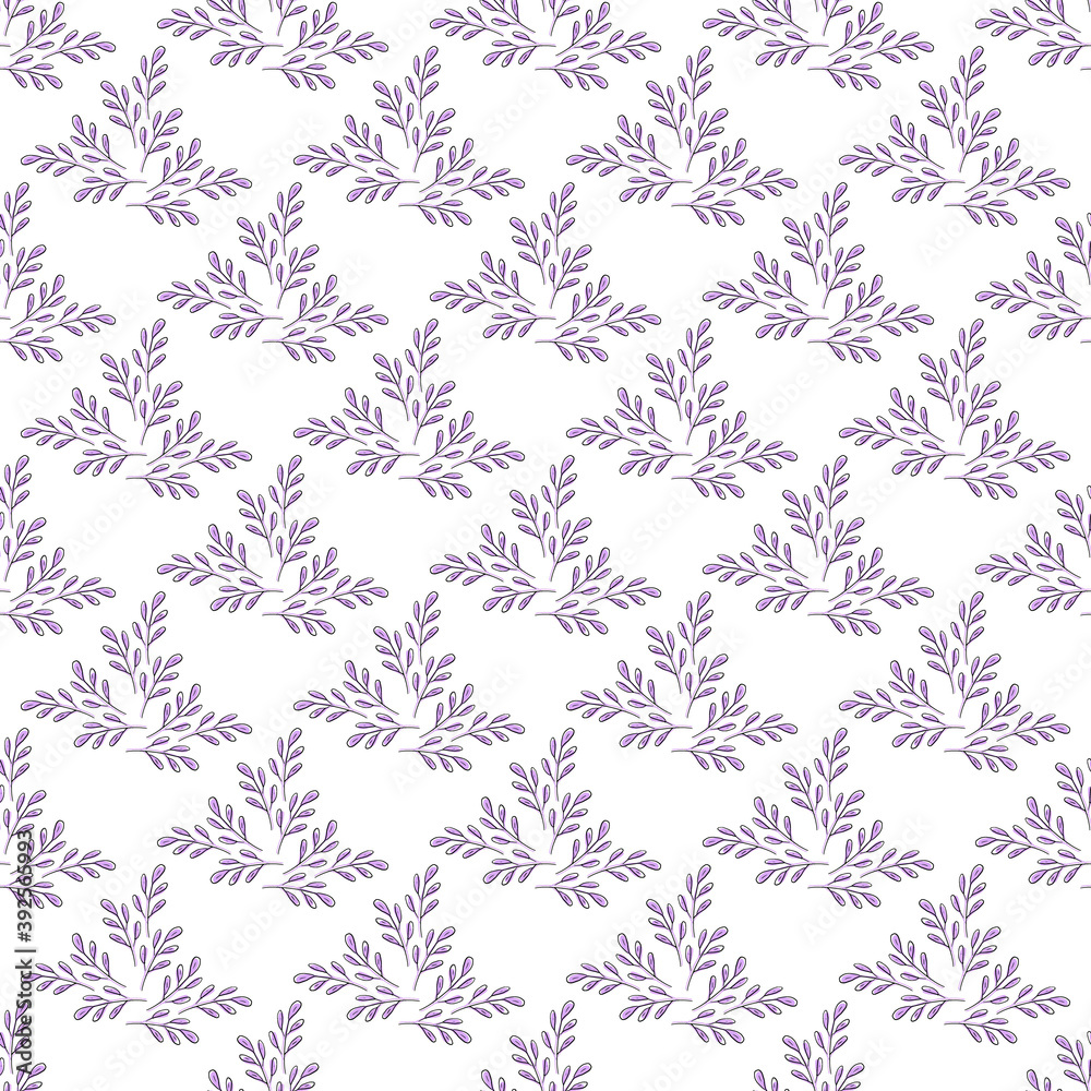 Seamless pattern with lilac leaves on a white background. Can be used for napkins, wrapping paper, fabric, tablecloth, curtains, as a background, for packaging.