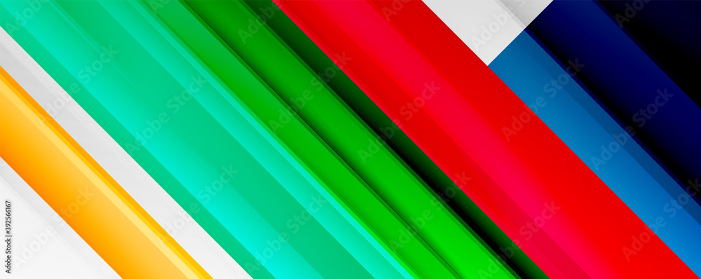Geometric abstract backgrounds with shadow lines, modern forms, rectangles, squares and fluid gradients. Bright colorful stripes cool backdrops