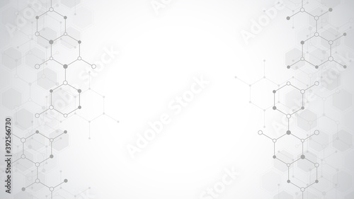 Abstract molecules background. Molecular structures or chemical engineering, genetic research, innovation technology. Scientific, technical or medical concept.