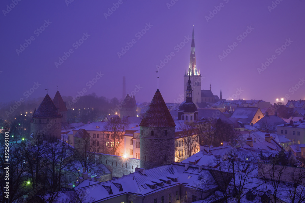 March foggy twilight in Old Tallinn. Estonia