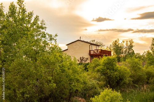 sunset balcony in the woods