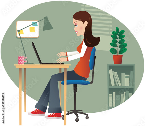 Girl computing in home office