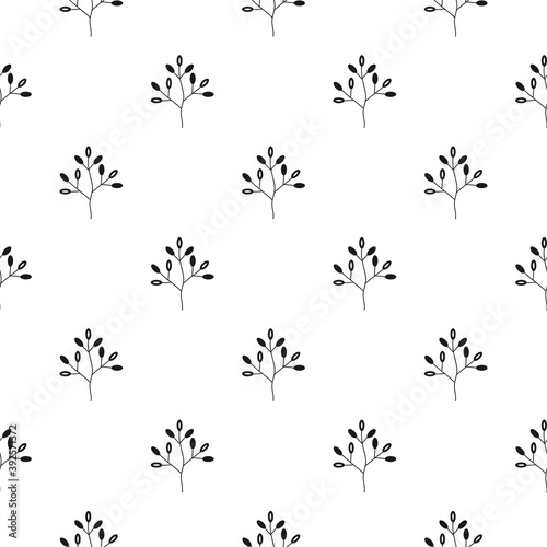 Floral Seamless pattern texture with berries branches in black and white.