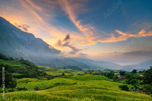 Terraced rice fields in Y ty, Sapa, Laocai, Vietnam prepare the harvest