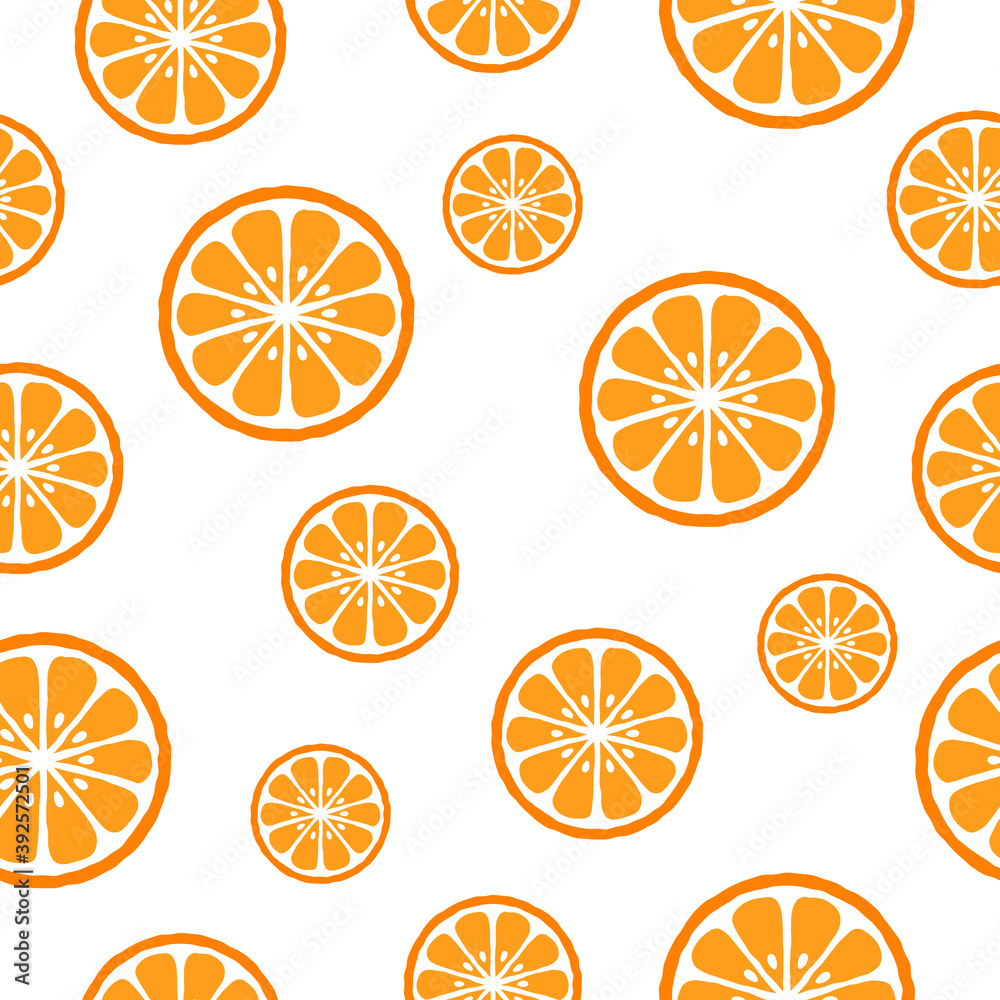 Naklejka Seamless citrus pattern with orange slices on white background.