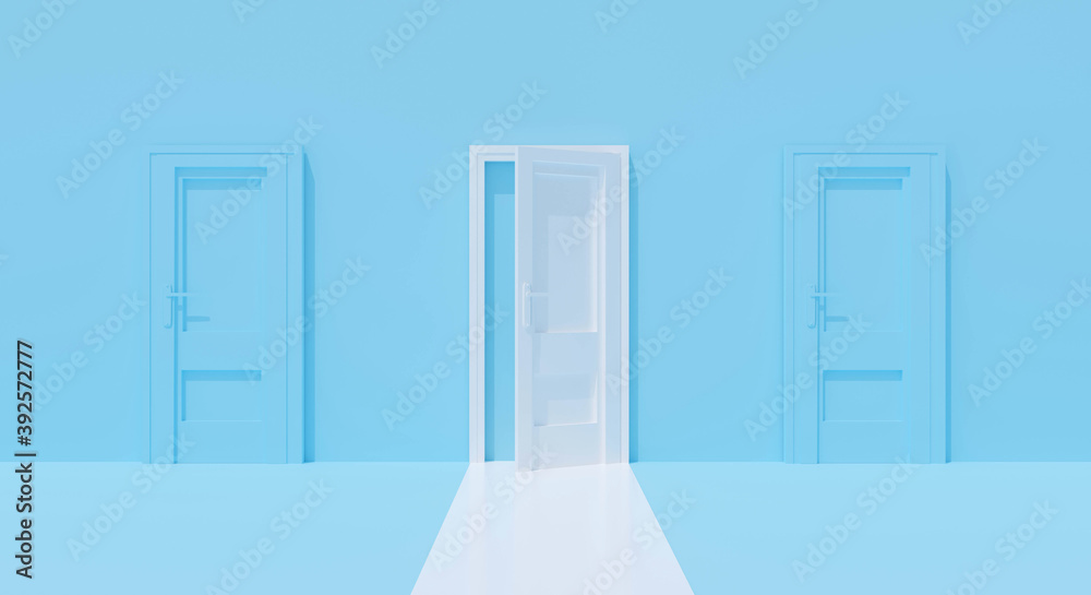 3d blue wall with open door background. 3d render for success. 3d blue wall with open door background. 3d render for success.