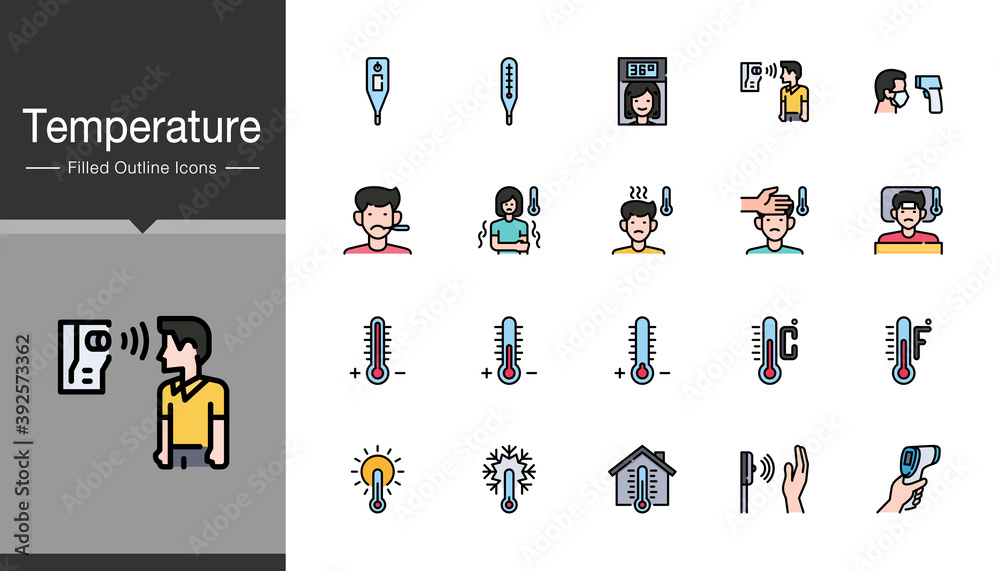 Temperature icons. Filled outline design. For presentation, graphic design, mobile application or UI.