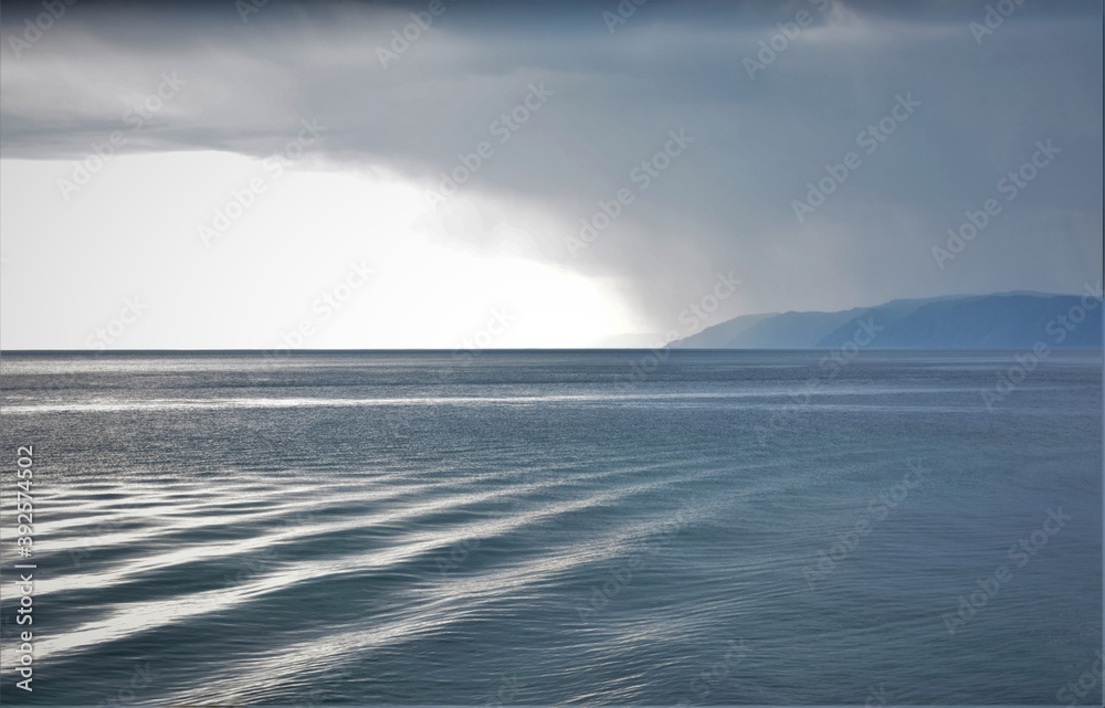 blue lake Baikal waves horizon photo