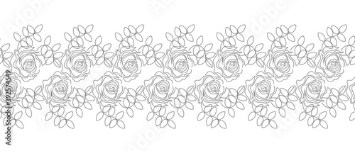 Vector ornamental seamless lacy pattern with roses. Set of Seamless Lacy Patterns. Ethnic geometric pattern design of Lace for background or wallpaper. Freehand Vector Drawing.