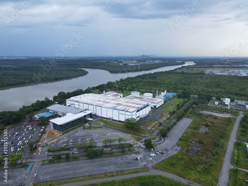 Kuching, Sarawak / Malaysia - November 14, 2020: The Samajaya Light Industrial Zone where all the major electronics, solar and semiconductor plants are located photo