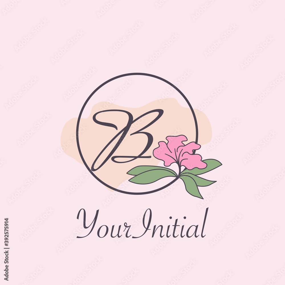 Monogram Feminine Initial B Letter Logo Concept Circle Nature Flower Vector Design