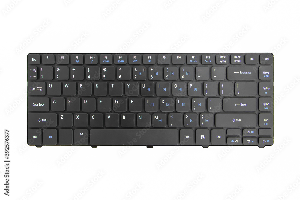 Laptop keyboard isolate on white background. Notebook Keyboard Parts.