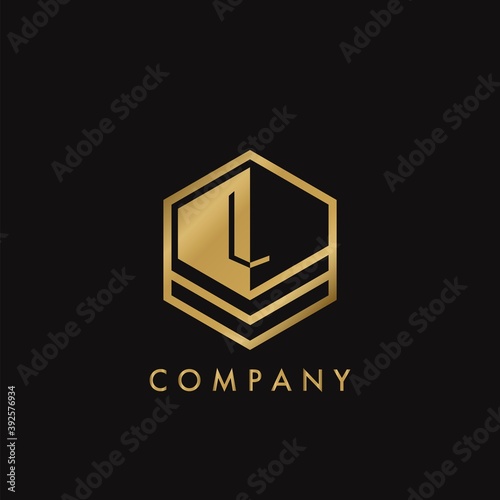 Gold Letter L Letter Logo Concept Elegance Geometrical Hexagon with negative space initial letter for Apartment Real Estate, Property, hotel and Architecture Business.