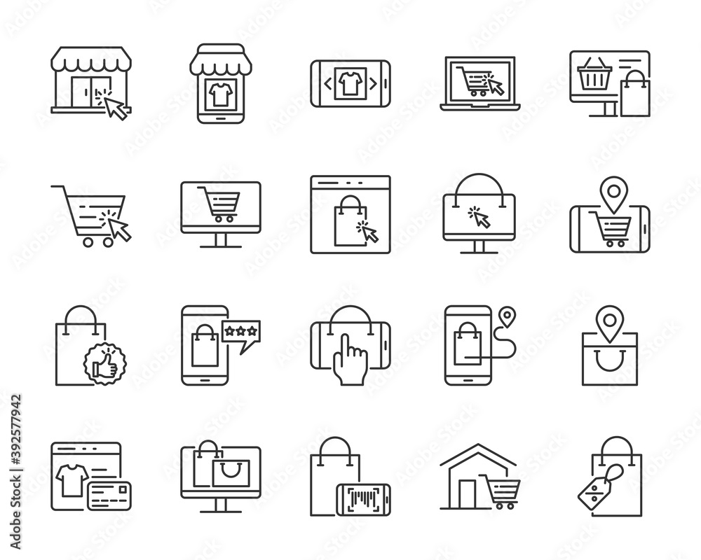 set of online store thin line icons, online shopping set of online store thin line icons, online shopping