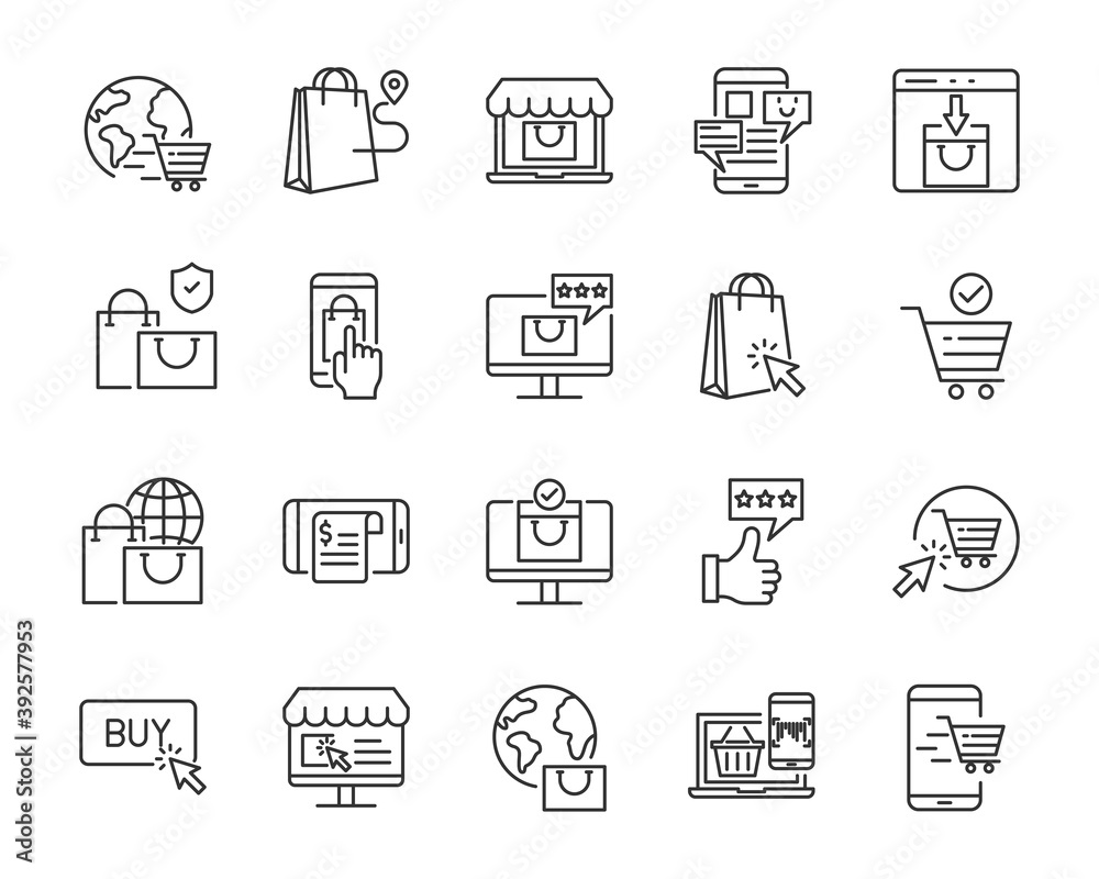 set of online store thin line icons, online shopping set of online store thin line icons, online shopping